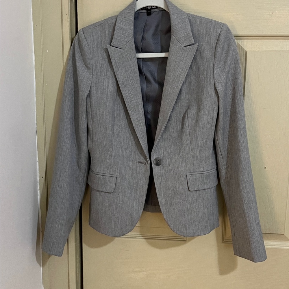 Express Light Gray Blazer, skirt, pant trio